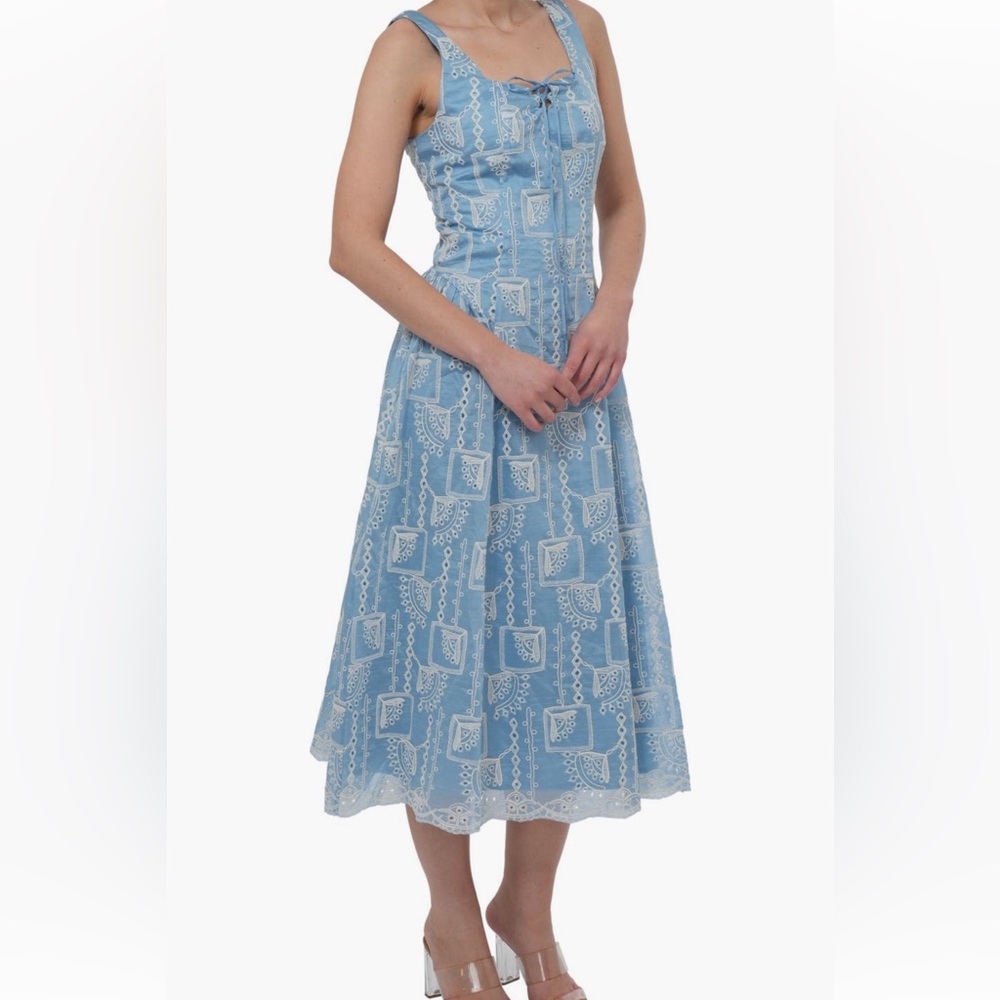 Adeline Rae Embroidered Tie Front Midi Dress
